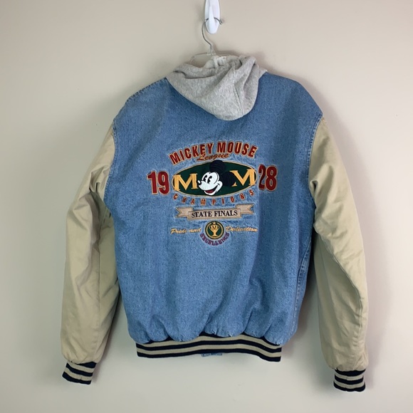 Vintage Mickey Mouse Small Denim Jacket Hooded The Disney Store Lined Preowned - Picture 2 of 9